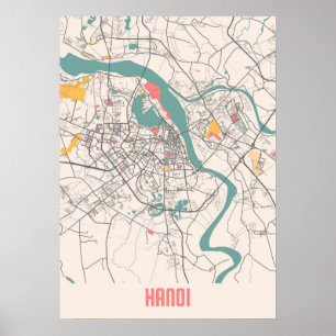 Poster Hanói - Mapa da Cidade do Chalk no Vietnã