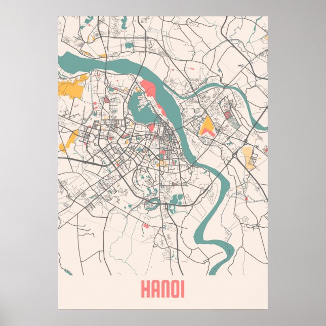 Poster Hanói - Mapa da Cidade do Chalk no Vietnã (Frente)