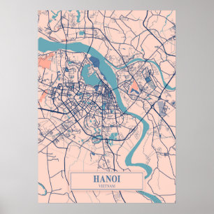 Poster Hanói - Mapa da Cidade do Vietname 