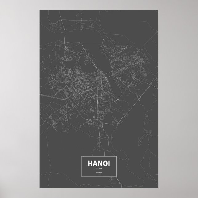 Poster Hanói, Vietnã (branco no preto) (Frente)