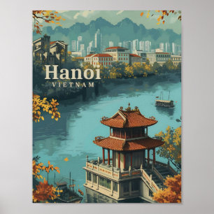 Poster Hanoi Vietnam Vintage Art Viagem Illustration