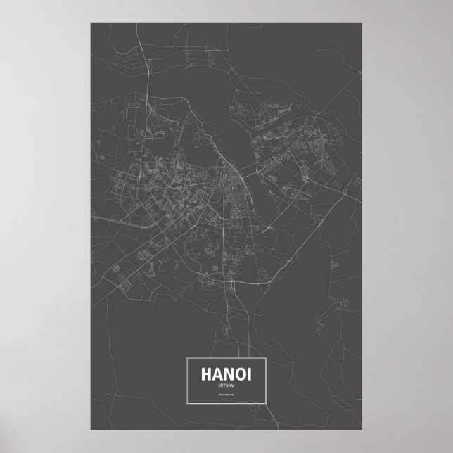 Poster Hanói, Vietname (branco sobre preto) (Frente)