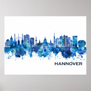 Poster Hanover Alemanha Skyline Blue