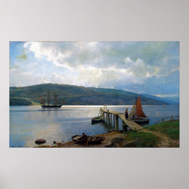 Póster Hans Gude O Jetty em Feste Perto de Moss (Frente)