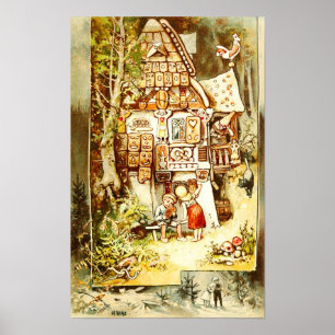 Póster Hansel e Gretel na casa de campo do pão-de-espéc