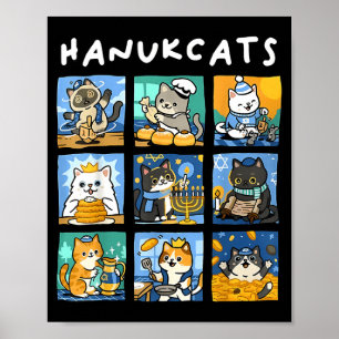 Poster Hanukcats Hanukkah Gato Menorá Gif Judaico Chanuka