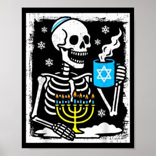 Poster Hanukkah Esqueleto Café Dreidel Menorá Judaica Ch