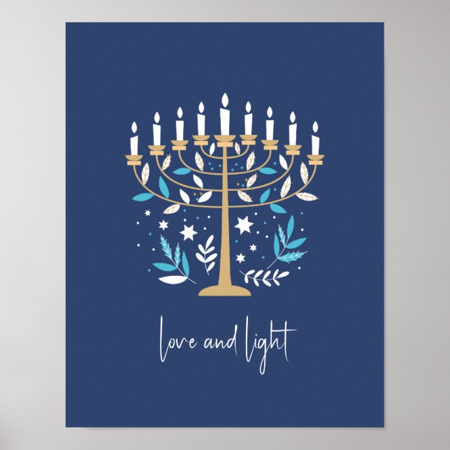 Poster Hanukkah Love & Light Floral Menorah Sinal (Frente)