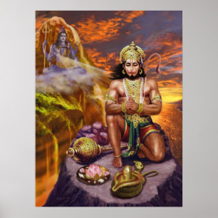 Poster Hanuman que recebe as bênçãos de Shiva