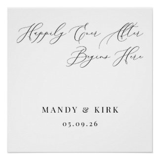 Póster Happily Ever After Begins Here Wedding Backdrop 