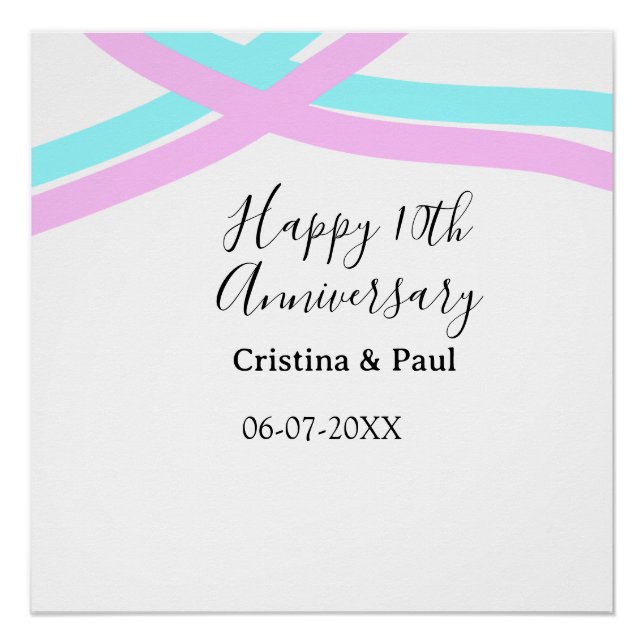 Póster Happy 10th anniversary simple minimal wedding name (Frente)