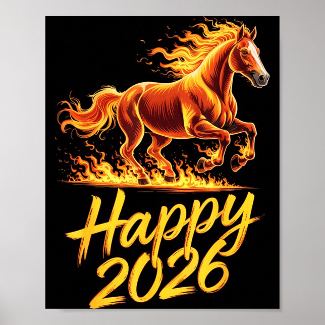 Poster Happy 2026 Year Of The Horse Chinese Zodiac New Ye (Frente)