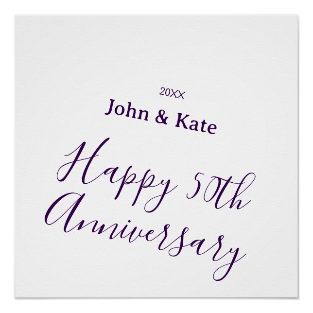 Póster Happy 50th anniversary purple name year simple  (Frente)