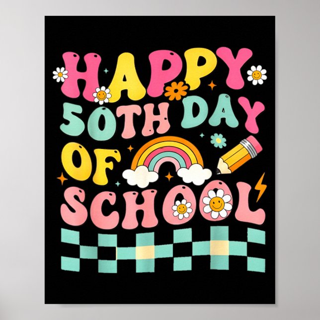 Poster Happy 50th Day Of School Retro Teacher Students Sm (Frente)