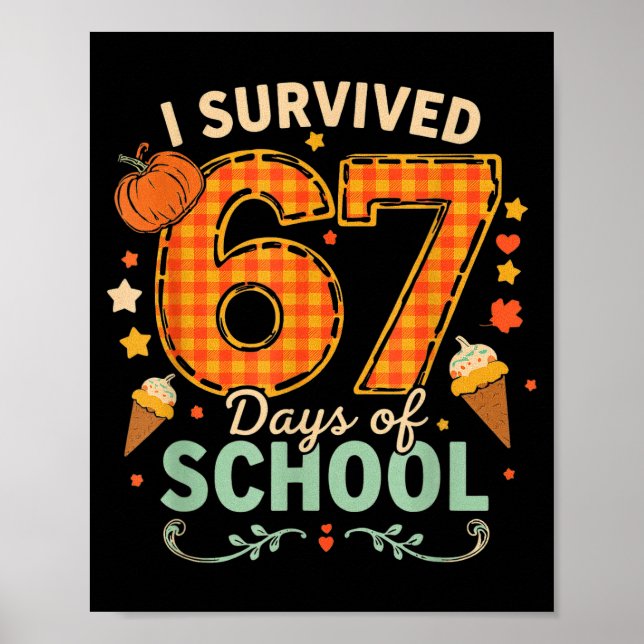 Poster Happy 67th Day Of School Funny Teacher Thanksgivin (Frente)