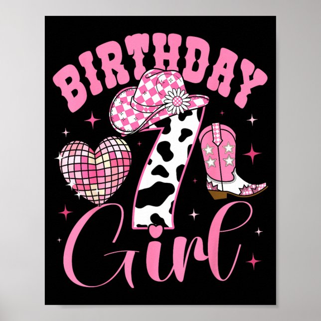 Poster Happy 7th Birthday Girl Outfit Rodeo Western Cowgi (Frente)