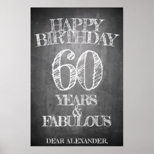 Poster Happy Birthday - 60 Years & Fabulous in chalkboar