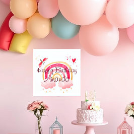 Poster Happy Birthday pink rainbow personalized