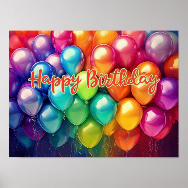 Poster Happy Birthday Rainbow Balloons (Frente)