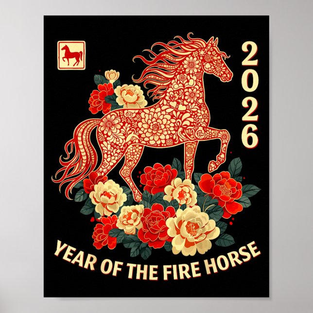 Poster Happy Chinese Lunar New Year Of The Horse 2026 Kid (Frente)