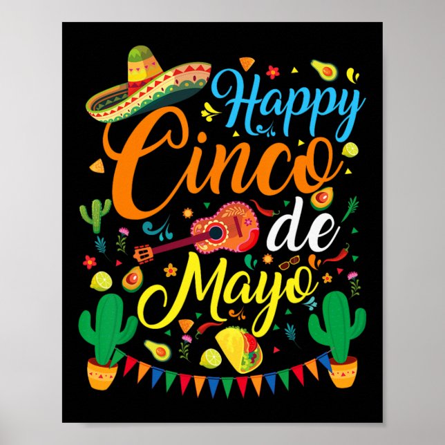 Poster Happy Cinco De Mayo Fiesta Partido Mexicano 5 De M (Frente)