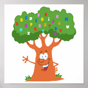 Póster happy cute cartoon abc alphabet tree