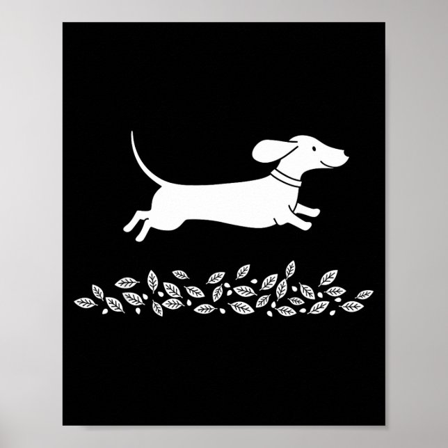 Poster Happy Dachshund With Autumn Leaves For Pet Lovers  (Frente)