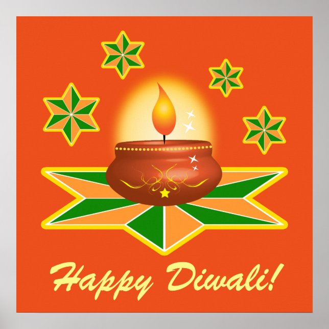 Póster Happy Diwali com Lanterna (Frente)