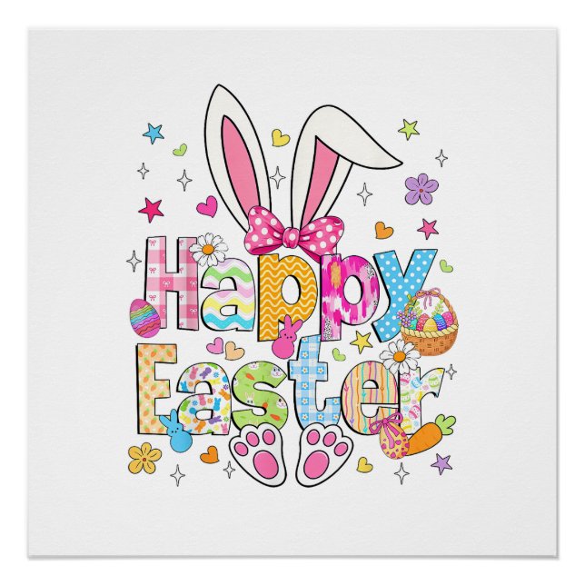 Póster Happy Easter 2026 Cute Bunny Rabbit Easter Day Wom (Frente)