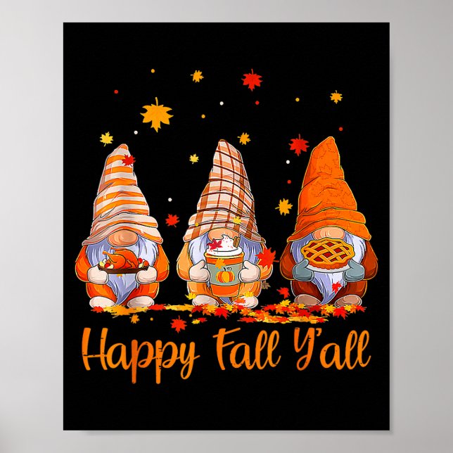 Poster Happy Fall Y'all Gnome Pumpkin Autumn Thanksgiving (Frente)