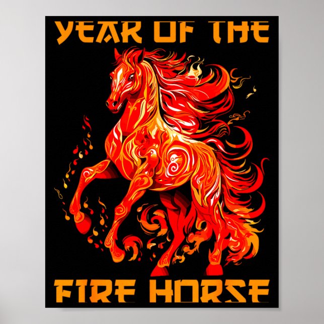 Poster happy fire yea lunar year new horse chinese (Frente)