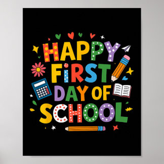 Poster Happy First Day Of School Pencil Teacher Kids Back