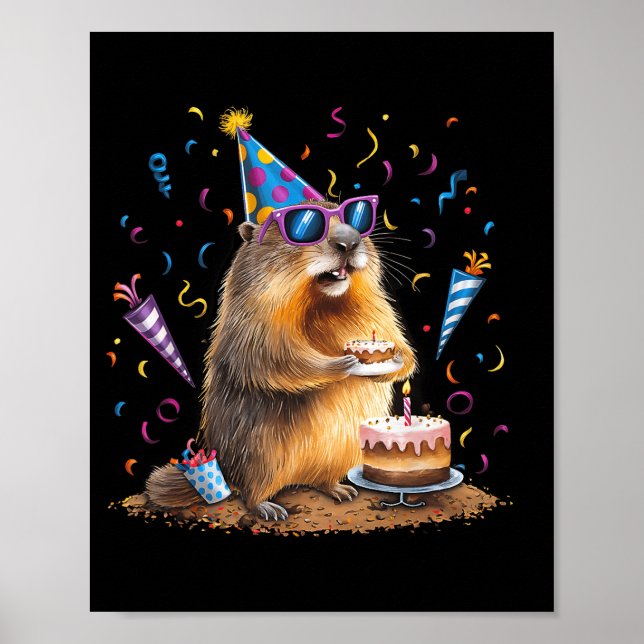 Poster Happy Groundhog Day 12 Feb Ground Hog With Birthda (Frente)