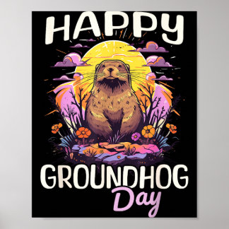 Poster Happy Groundhog Day Cute Vintage Art Graphic Women