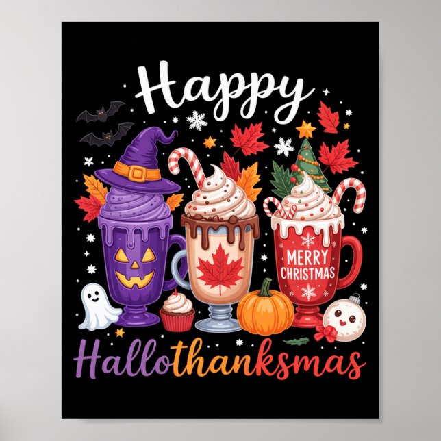 Poster Happy Hallothanksmas Coffee Lover Halloween Merry  (Frente)