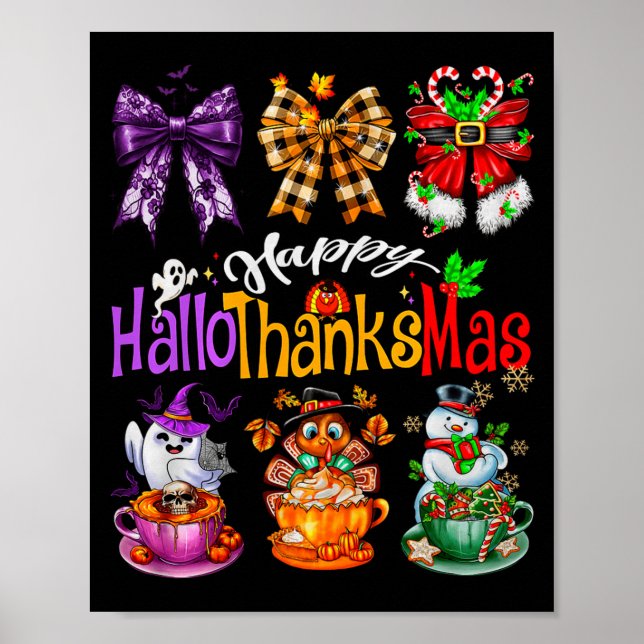 Poster Happy Hallothanksmas Coquette Bow Coffee Latte Can (Frente)