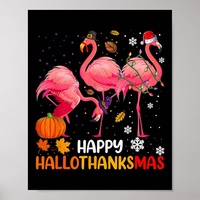 Poster Happy Hallothanksmas Flamingo (Frente)