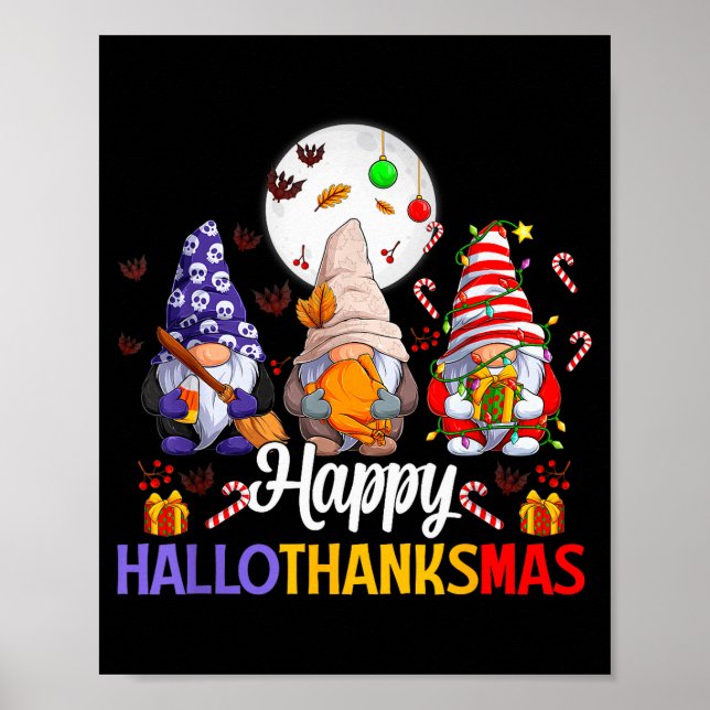 Poster Happy Hallothanksmas Gnomes Lover Halloween Merry  (Frente)