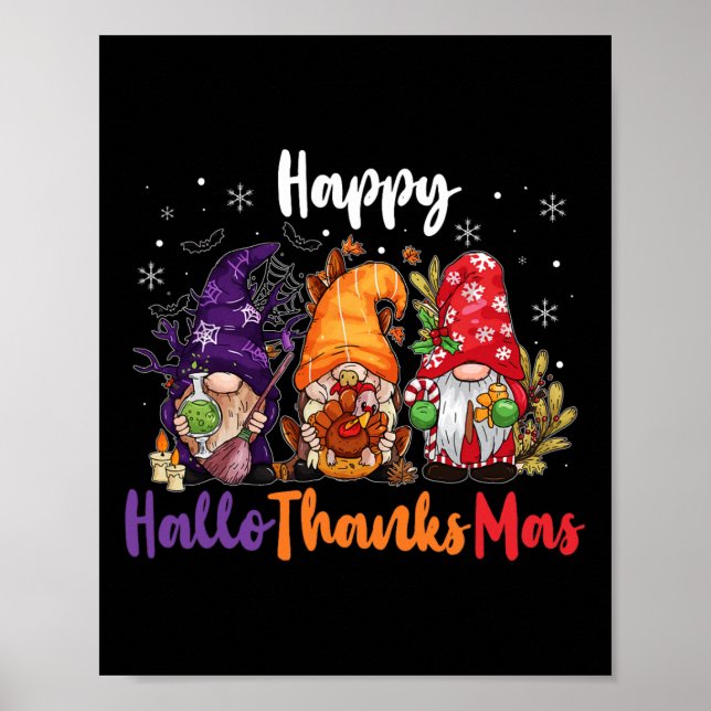 Poster Happy Hallothanksmas Gnomos Lover Feliz das Bruxas (Frente)