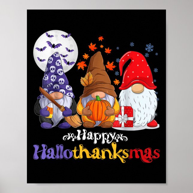 Poster Happy Hallothanksmas Gnomos Lover Feliz das Bruxas (Frente)