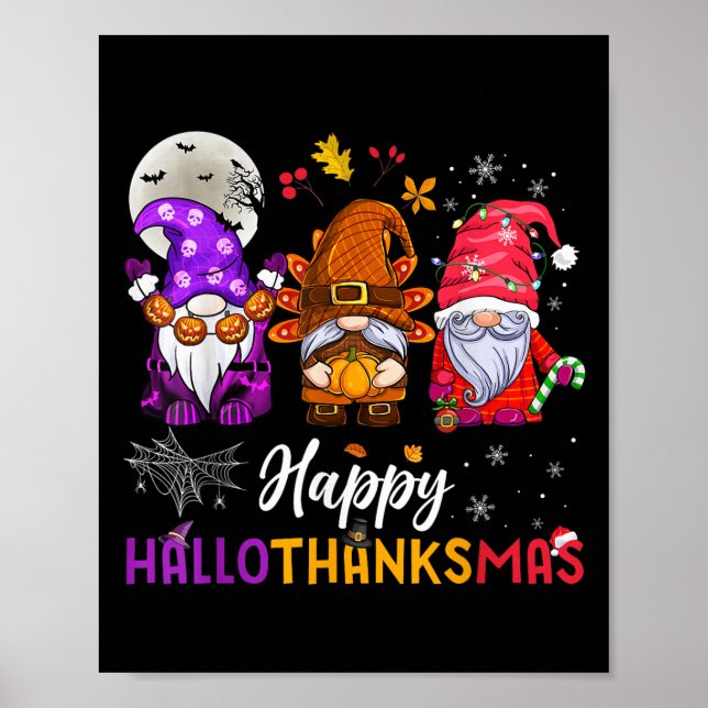 Poster Happy Hallothanksmas Gnomos Lover Feliz das Bruxas (Frente)