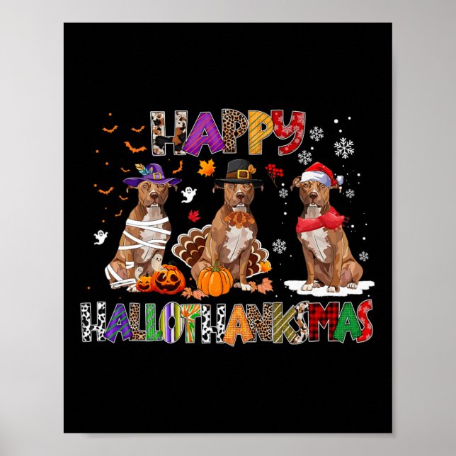Poster Happy Hallothanksmas Pitbull Dog Halloween C (Frente)