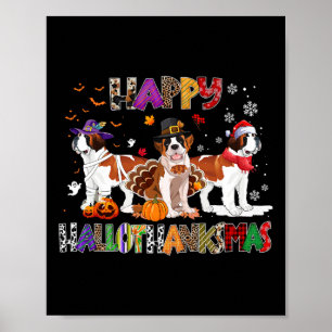Poster Happy Hallothanksmas Santo Bernard Dog Halloween C