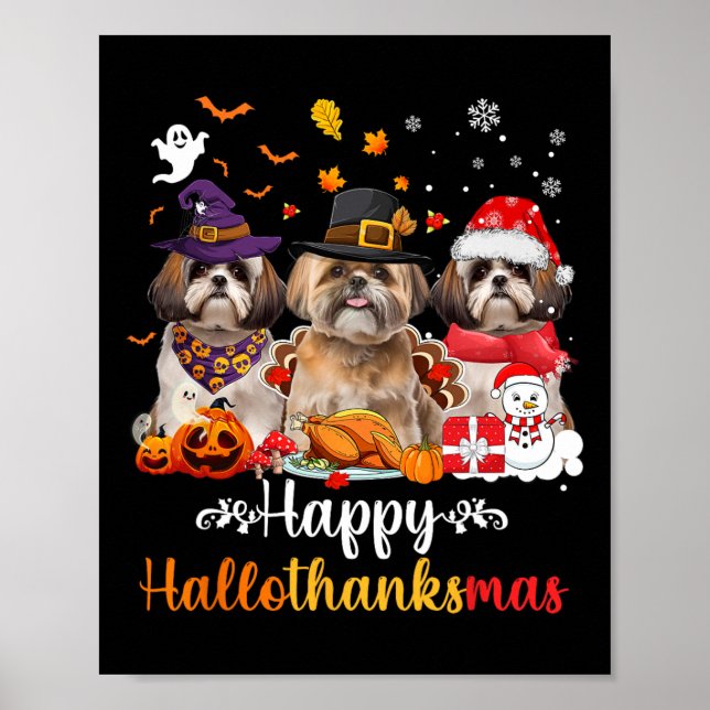 Poster Happy Hallothanksmas Shih Tzu Cristo de Dia das Br (Frente)