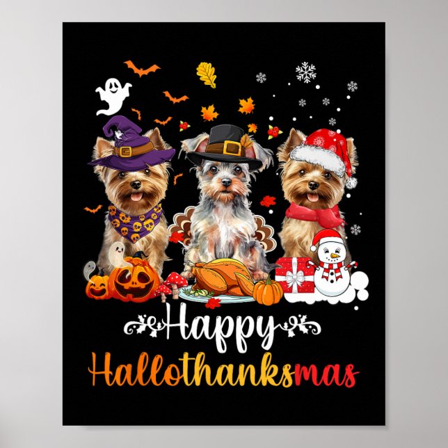 Poster Happy Hallothanksmas Yorkshire Dog Halloween Chris (Frente)