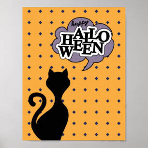 Poster Happy halloween black cat cartoon