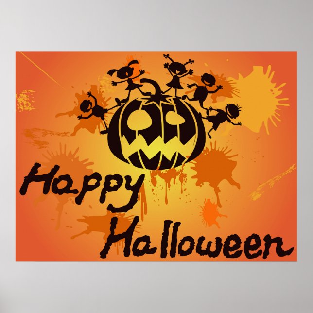 Poster Happy Halloween Pumpkin Silhouette Illustration (Frente)
