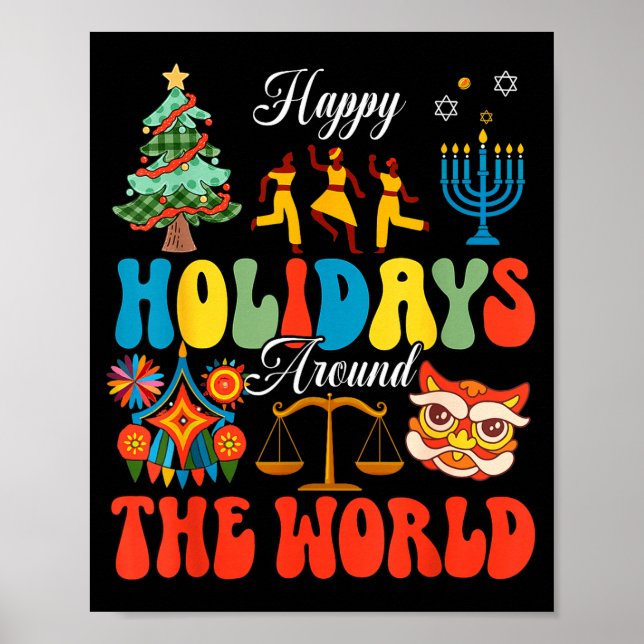 Poster Happy Holidays Around World Christmas Hanukkah Diw (Frente)