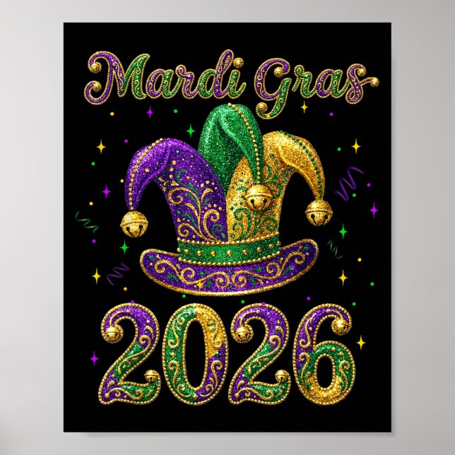Poster Happy Mardi Gras 2026 Jester Hat New Orleans Men W (Frente)