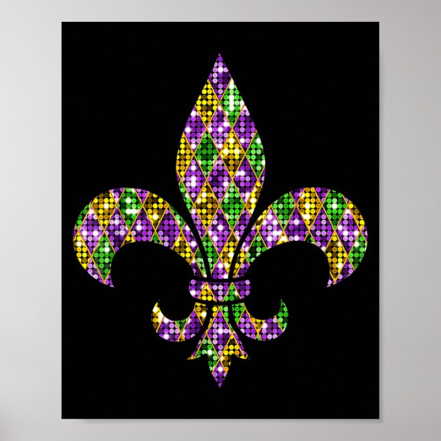Poster Happy Mardi Gras Carnival New Orleans Fleur De Lis (Frente)